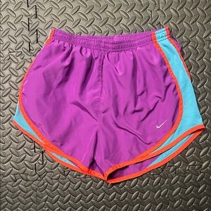 Nike Women's Athletic Shorts in Purple and Blue with Orange Trim